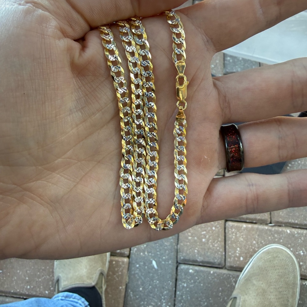 20 inch Pave Diamond Cut Curb Cuban 
925 with 14k Gold Vermeil- 5.2MM, 14.36gram